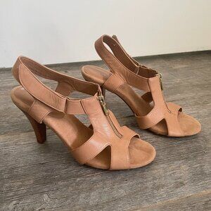 Adrienne Vittadini Leather Sandal Pumps in Nude 8.5